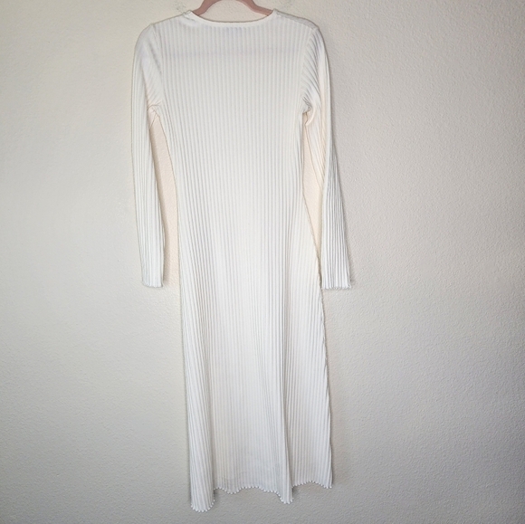 Vince Ivory Ribbed Long Sleeve Midi Dress M - Picture 3 of 6